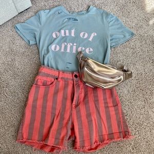 Orange striped jean shorts